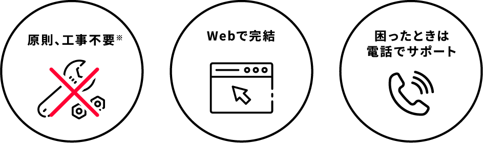 原則、工事不要※ Webで完結 困ったときは電話でサポート